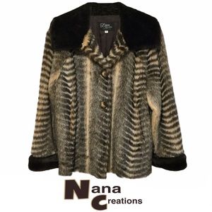 Nana Creations Faux Raccoon Fur & Leather/Fur Lined Coat, Vintage/Unworn Sz Med